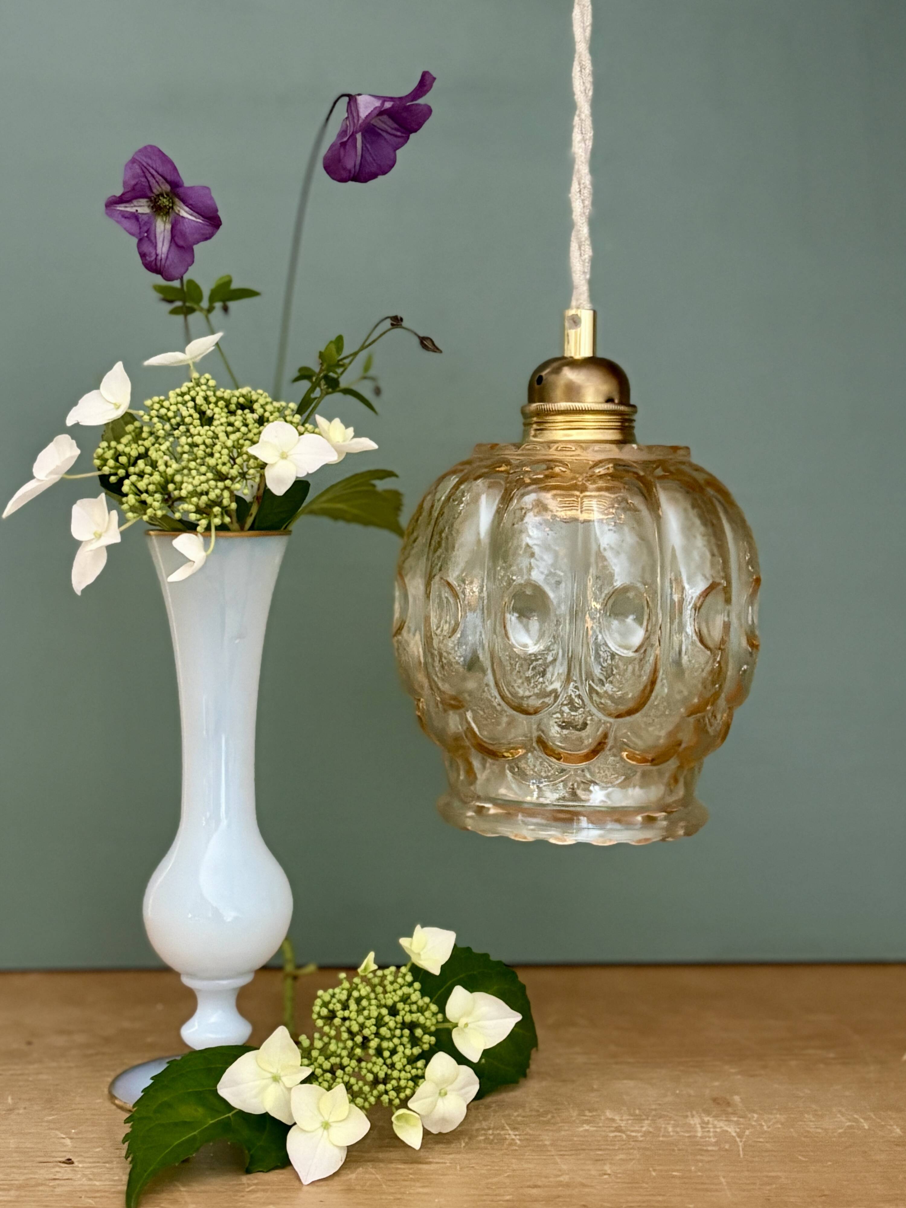 Vintage amber glass tulip pendant light