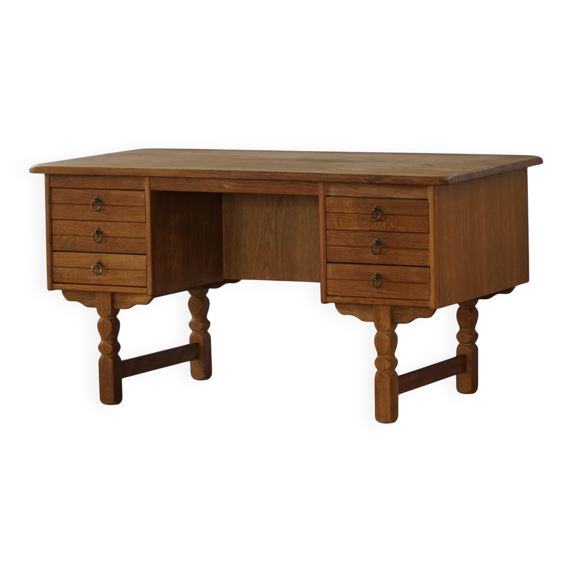 Free-standing desk in Oak by Henning Kjærnulf, Mid-century Danish Modern, 1950s.