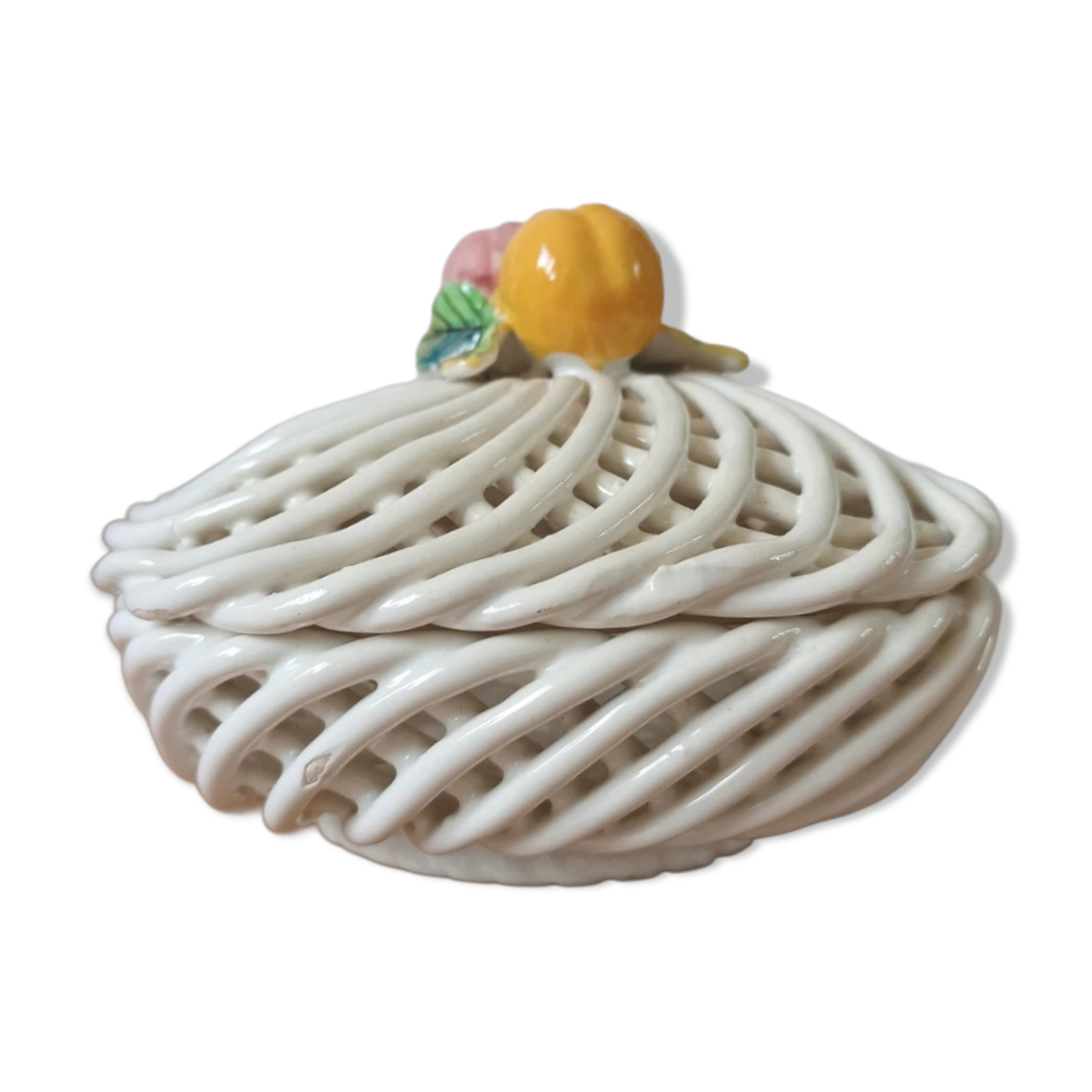 Vintage woven box - Fruit decor in slipware