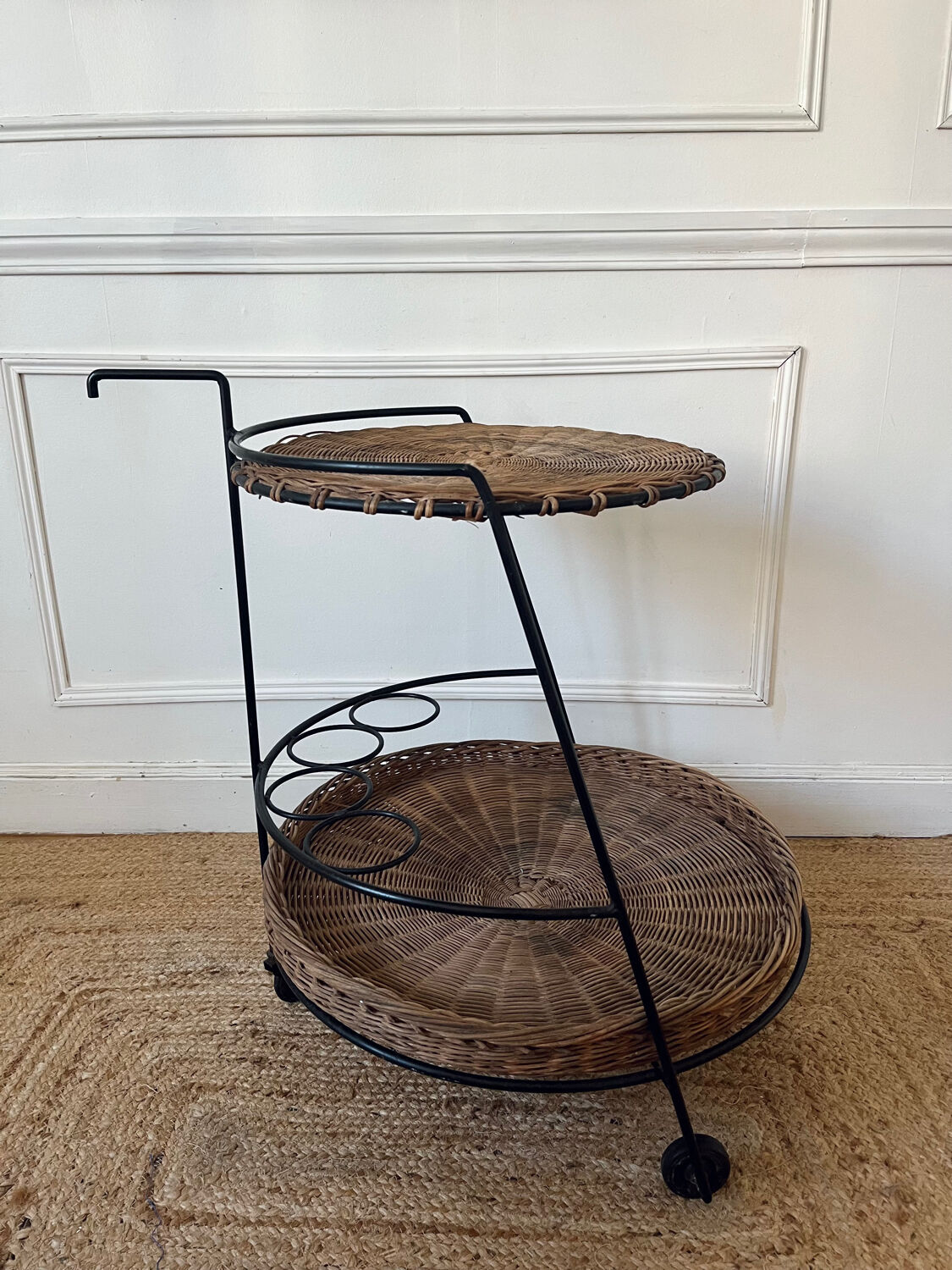 Metal and rattan dessert table Raoul Guys for Airborne 1950