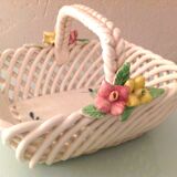 Empty pocket basket in woven white ceramic / vintage 60s-70s