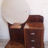 Art Deco dresser, solid walnut, veneer, 3 drawers, mirror.