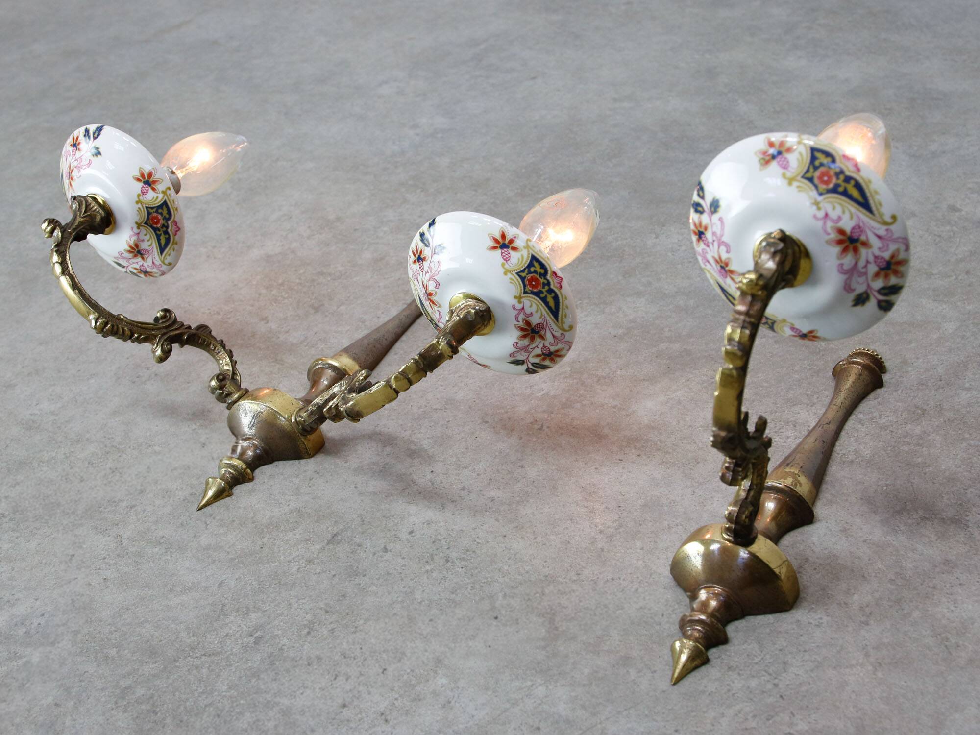 Mid-Century Italian Brass and Ceramic Sconce, set of 2