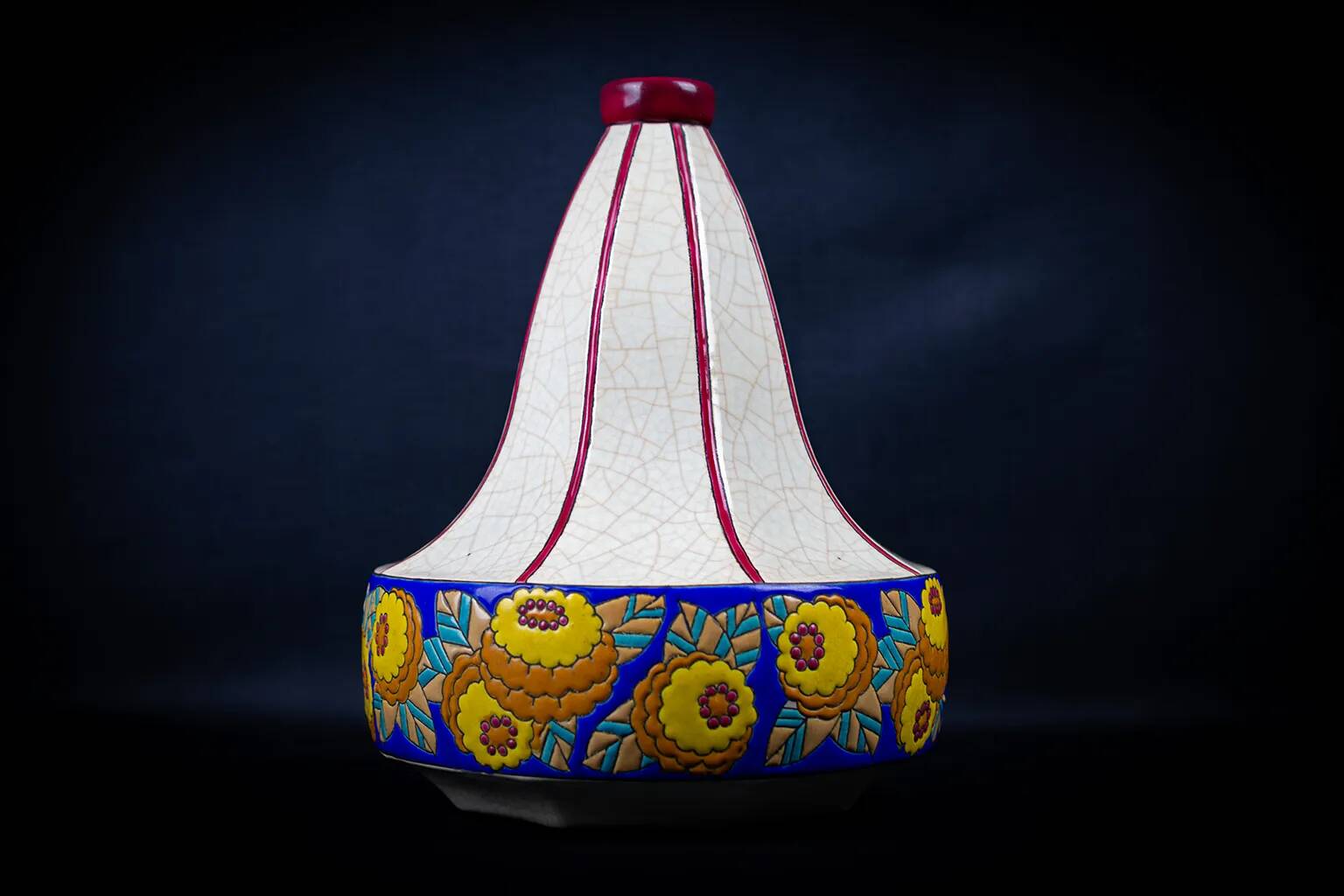 Art Deco Longwy spinning top vase in cloisonné enamel - 1930s