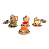 13-piece coffee service in faux wood Granjean Vallauris 1960.