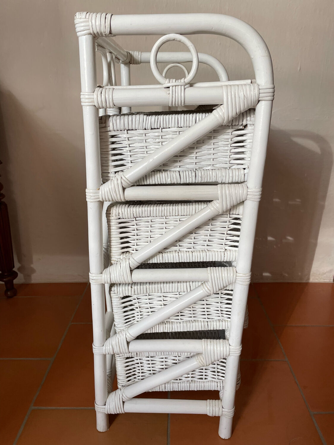White rattan chest of drawers
