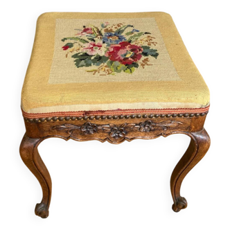 19th century Regency footrest with cross-stitch tapestry, curved base