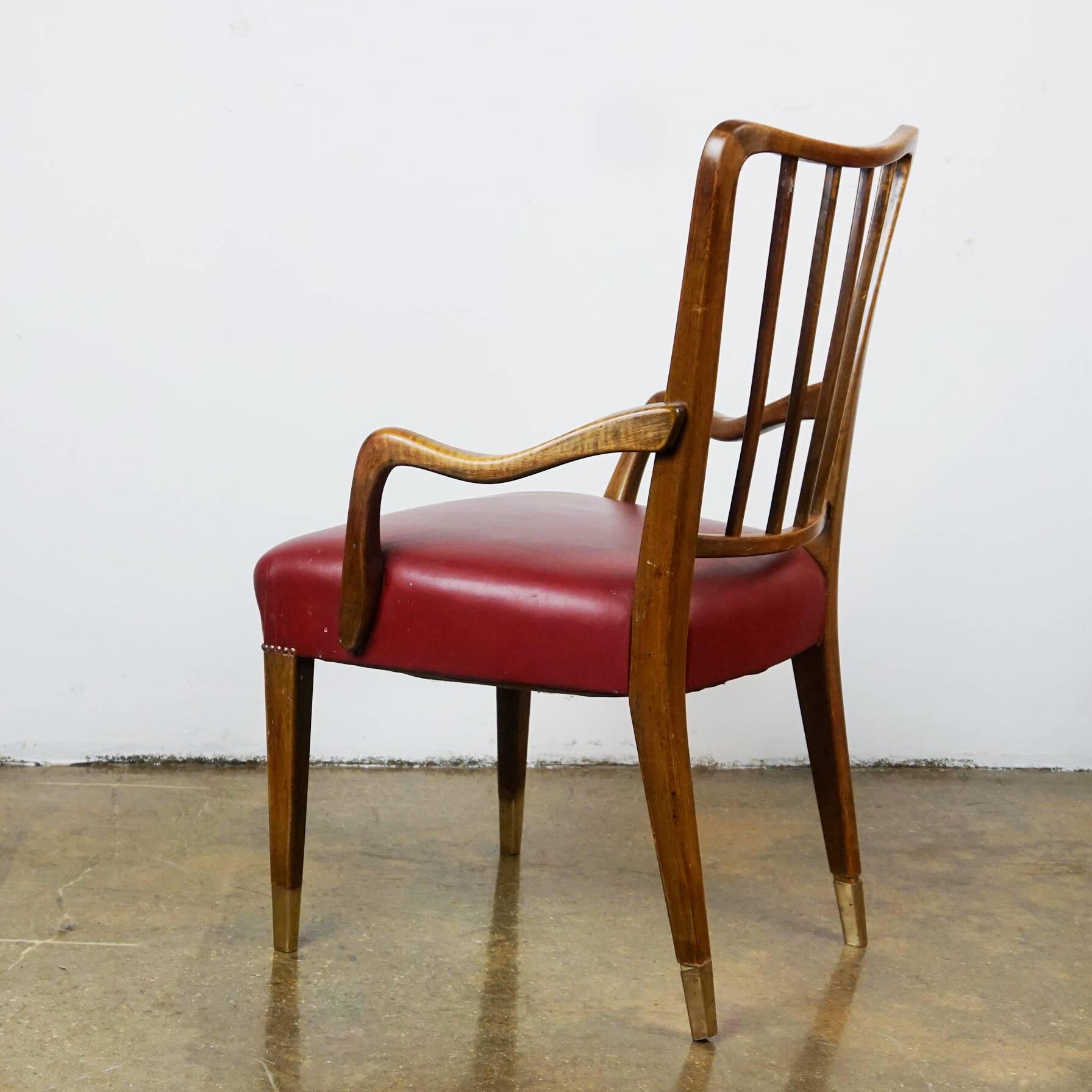 Austrian Dining Chairs in Walnut and Red Leather by Oswald Haerdtl from the Mid-Century