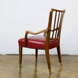 Austrian Dining Chairs in Walnut and Red Leather by Oswald Haerdtl from the Mid-Century