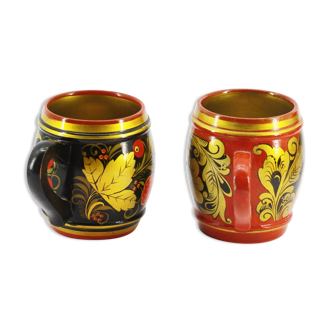 Lot de 2 tasses en bois Russe Khokhloma