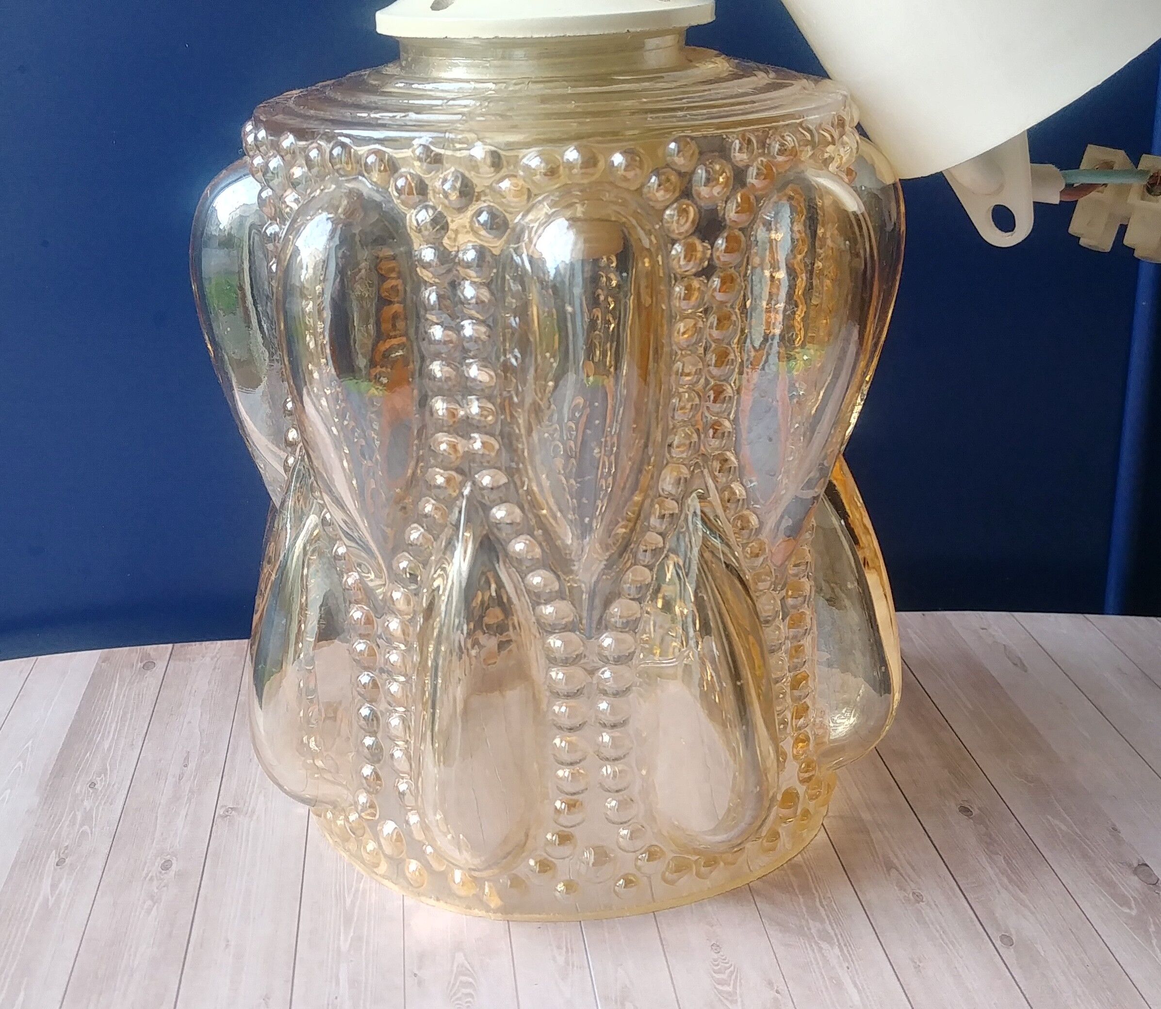 Suspension bulles en verre ambré irisé vintage années 70 forme tube