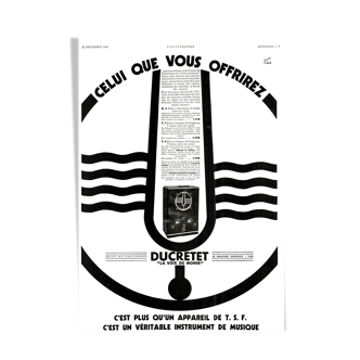 Affiche vintage années 30 Radio TSF Ducretet