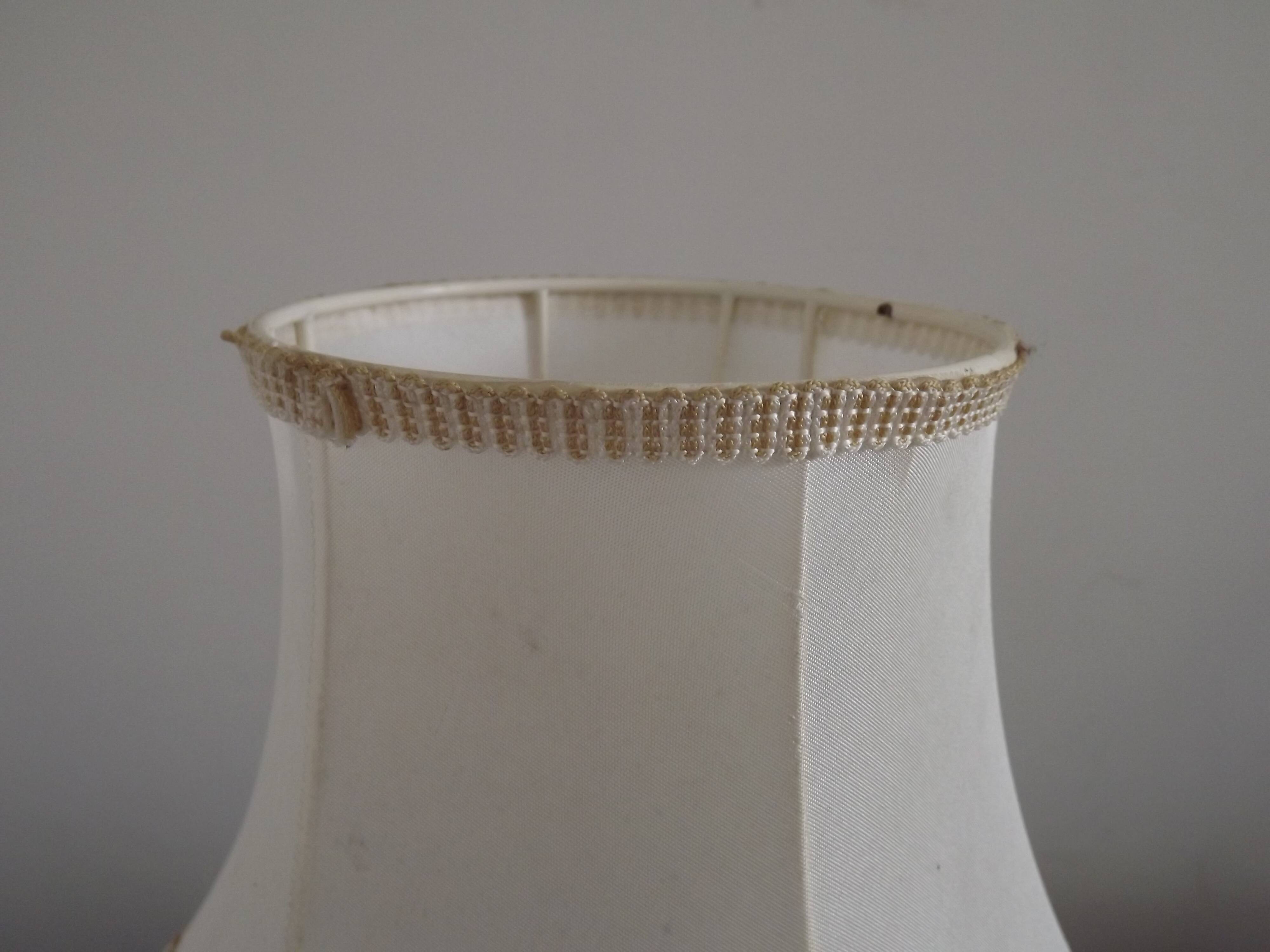 French Vintage Decorative Silver Metal and Porcelain Shaded Table Lamp