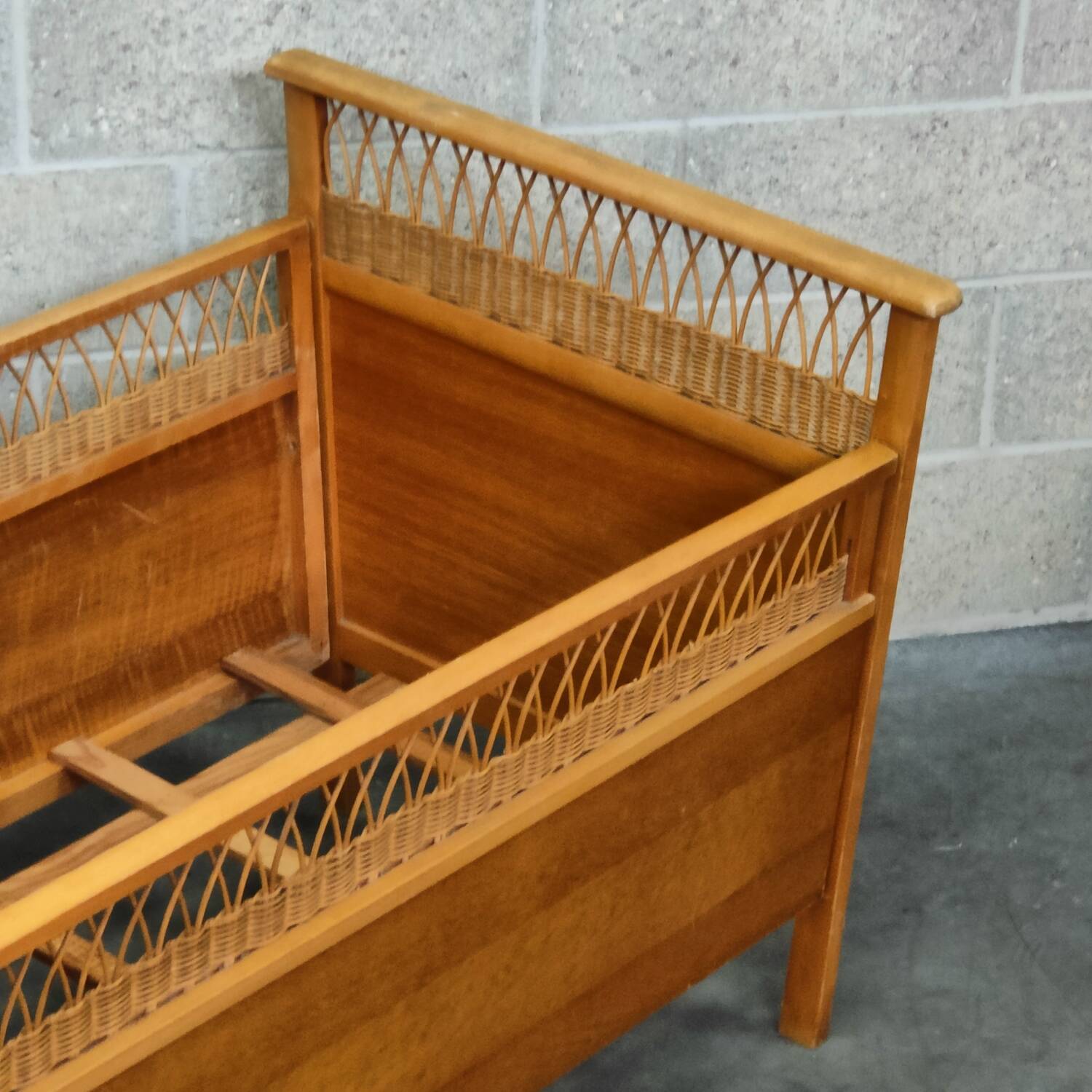 70s rattan and wood children's bed