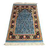 Handmade Blue Carpet with Flower Design