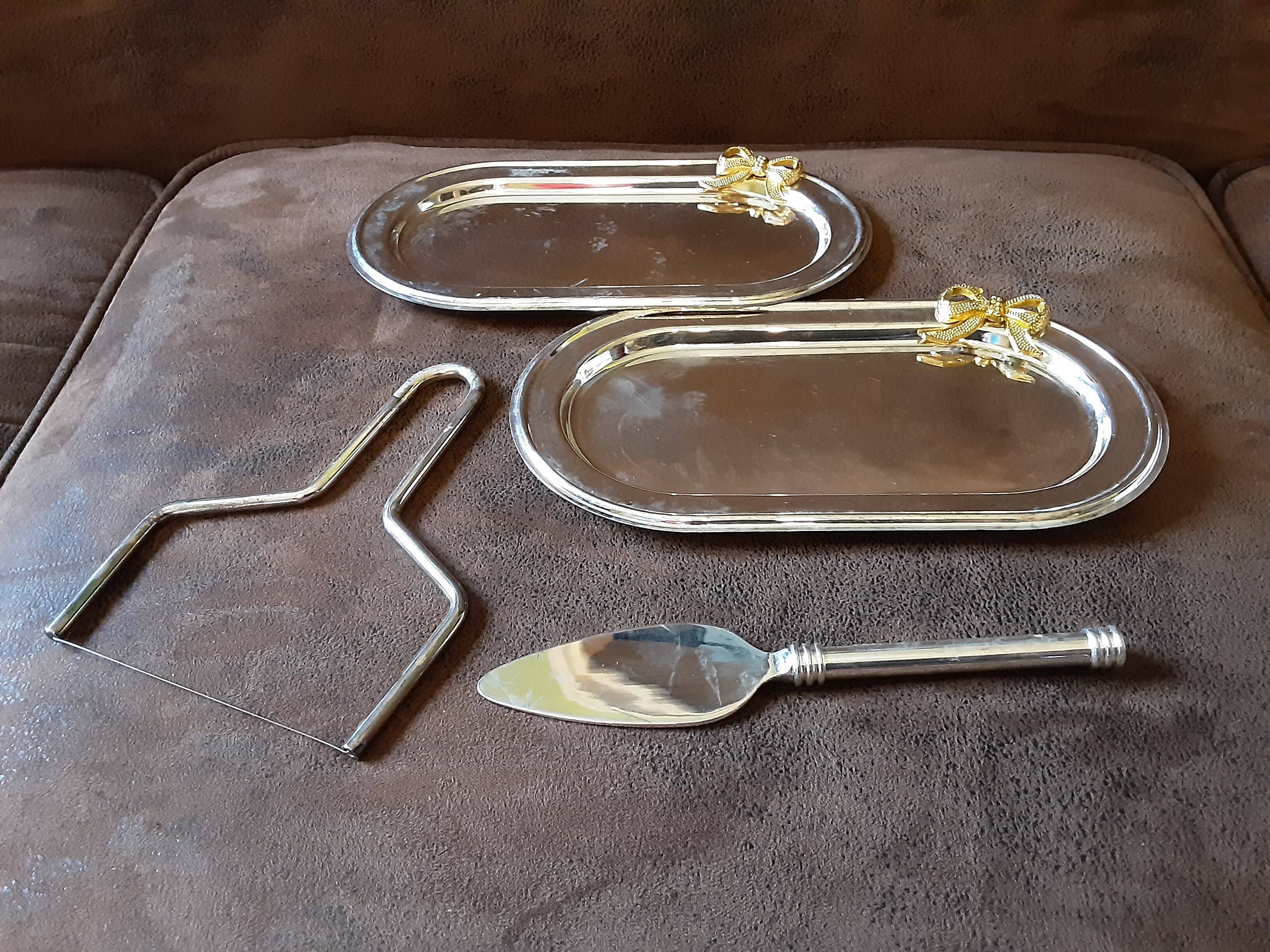 Set of 2 old metal butter dishes