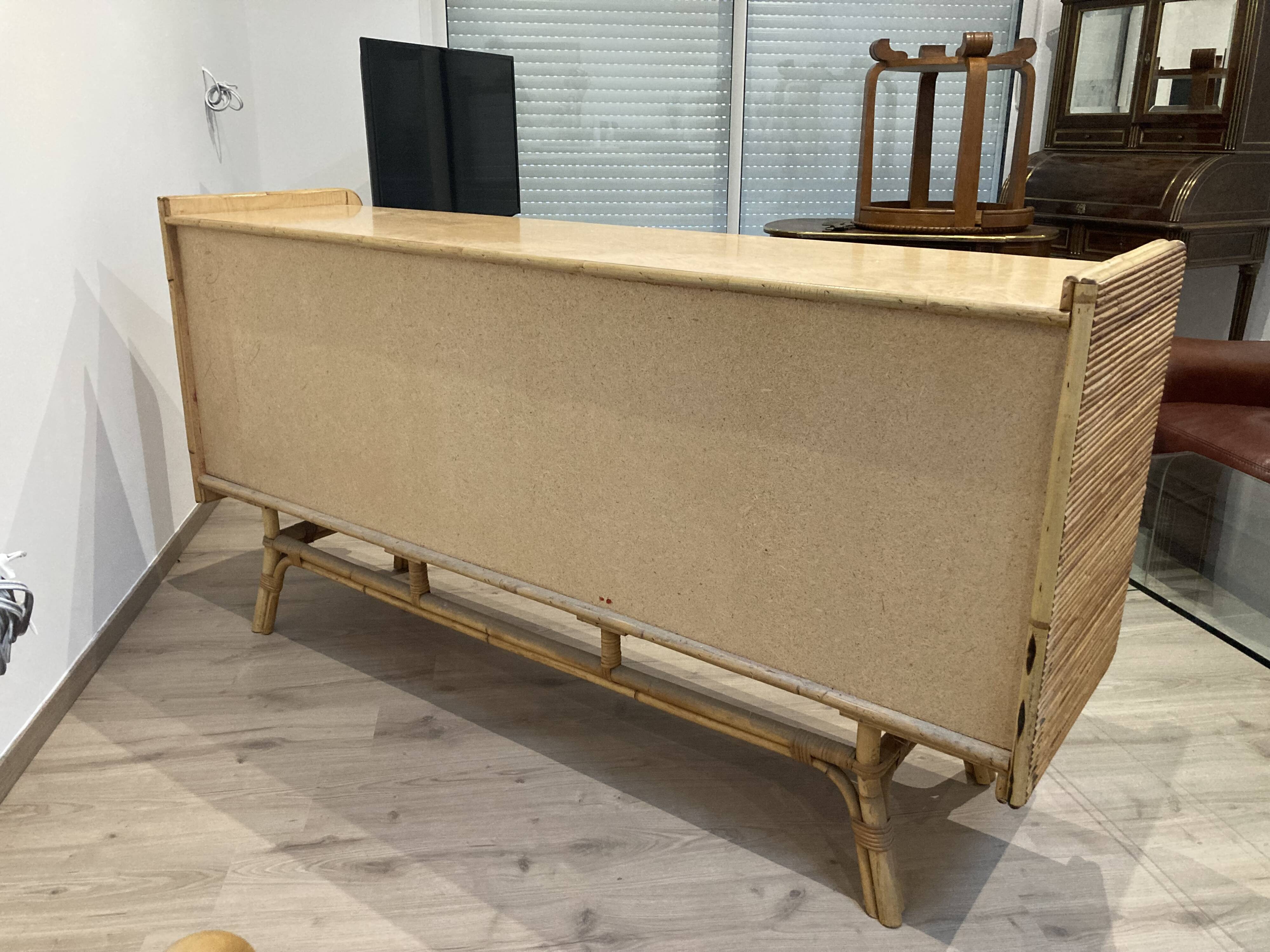 Rattan sideboard and ceramic tiles from vallauris 50s