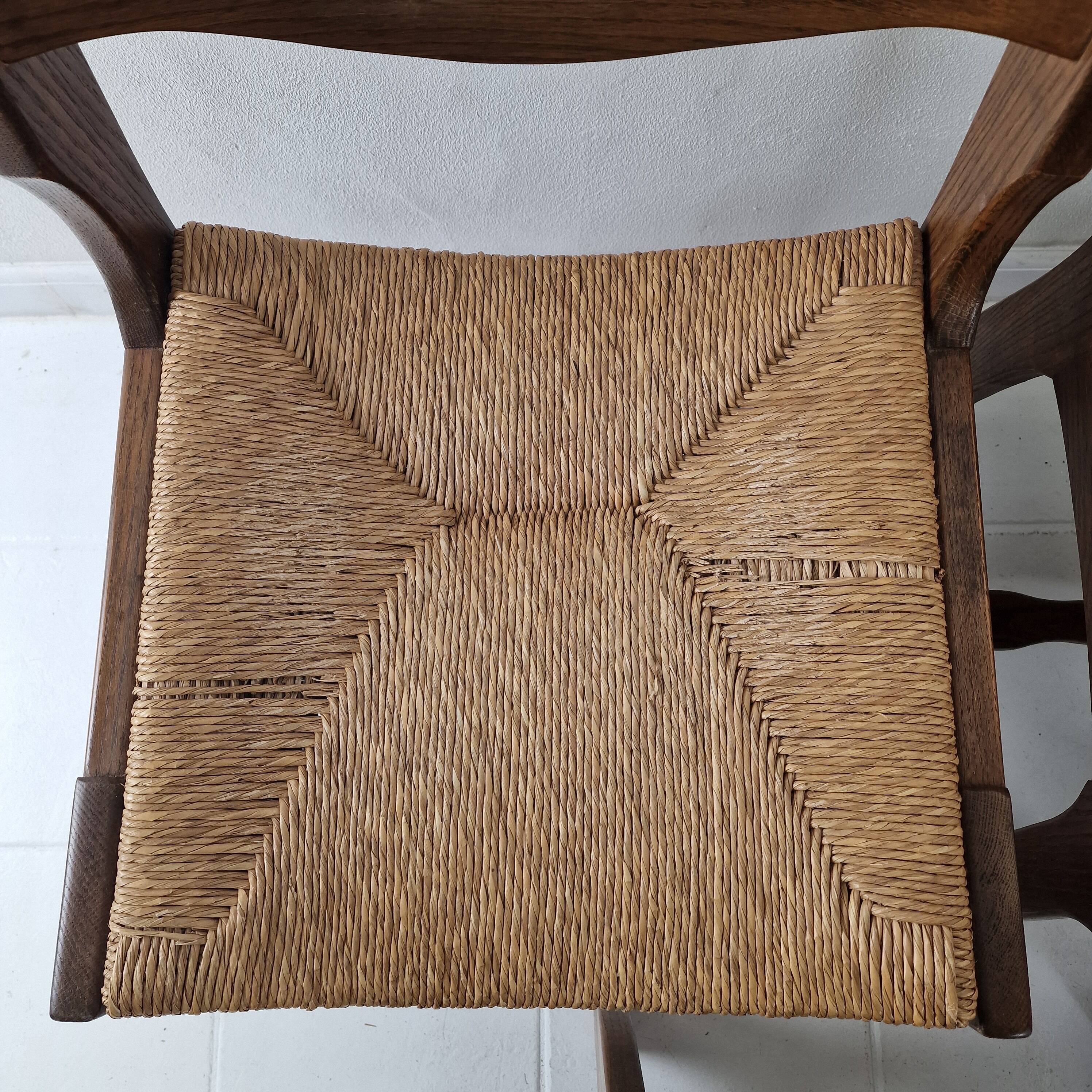 MidCentury Brutalist Oak "Razor Blade" Dining Chairs, Set of 6, France 60's