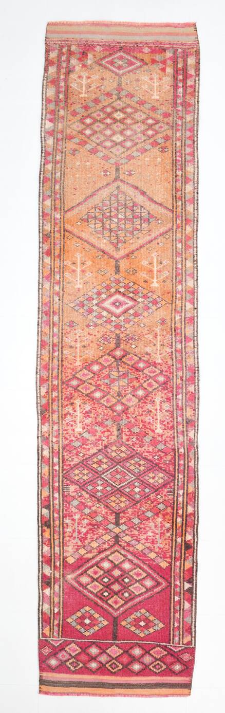 3x12 Red Orange Vintage Runner Rug, 89x373Cm