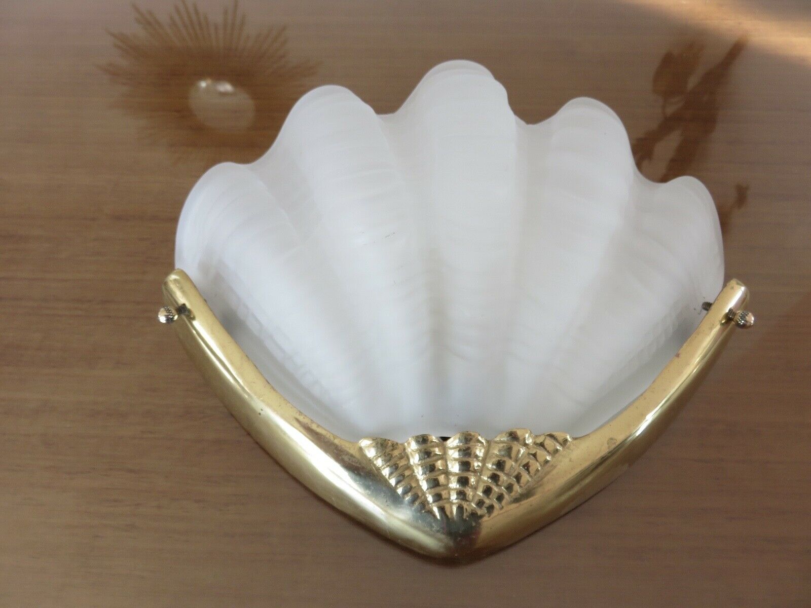 Wall light "shell" art deco brass and frosted glass 70s