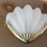 Wall light "shell" art deco brass and frosted glass 70s