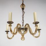 Vintage Murano 5-Arm Ribbed Topaz Glass Chandelier Pendant Lamp