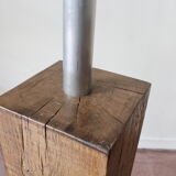 Unique coat rack in raw aluminum with oak wood base / 180x163x15cm