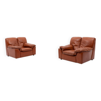 1970’s Vintage Italian design cognac leather lounge chairs