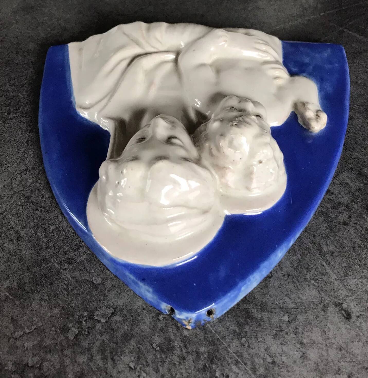 Religious bas-relief wall sculpture of the Virgin and Child signed Cantagalli