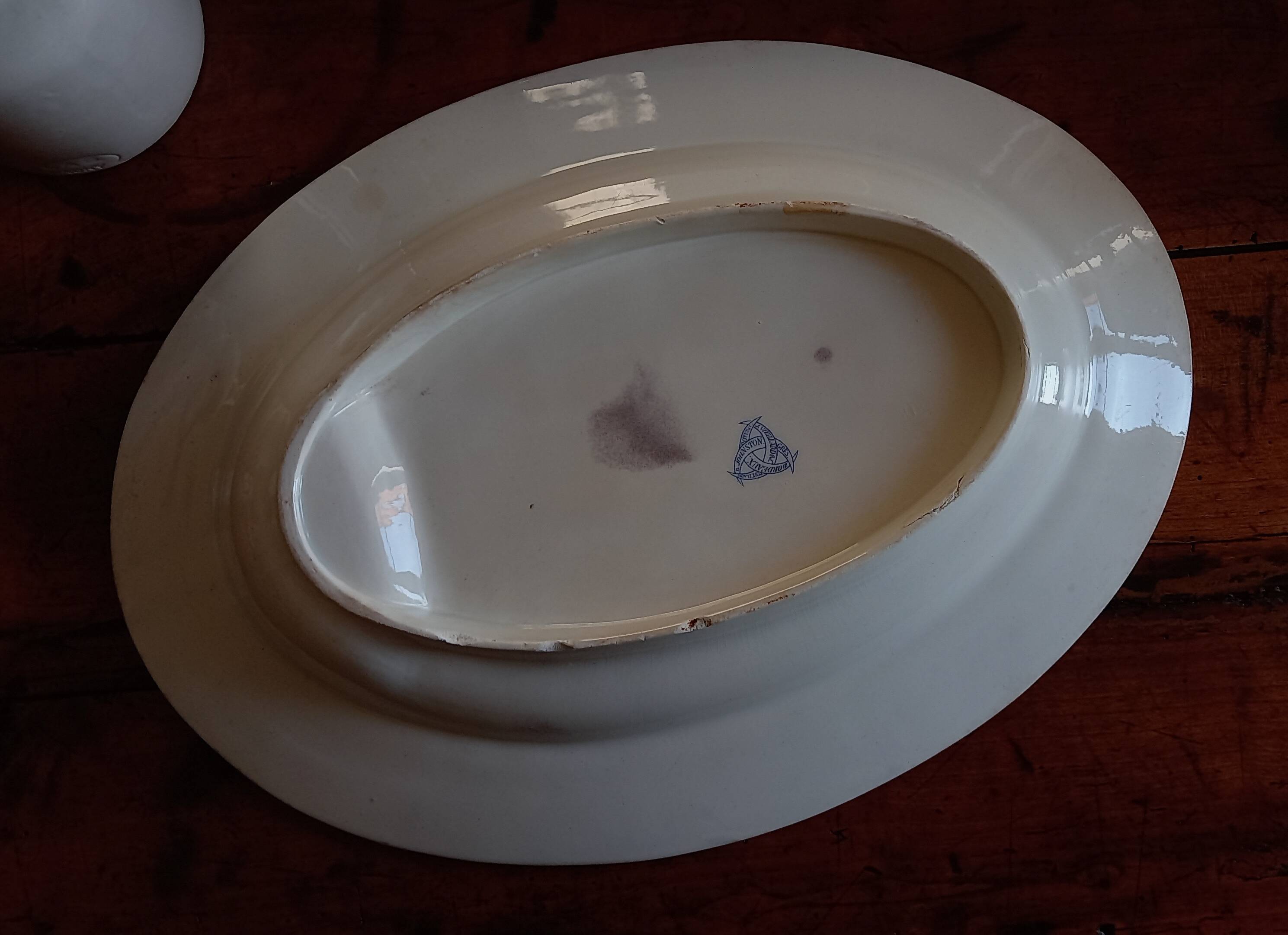 Antique asparagus dish, large 19th century oval earthenware dish D. JOHNSTON & J. VIEILLARD BORDEAUX