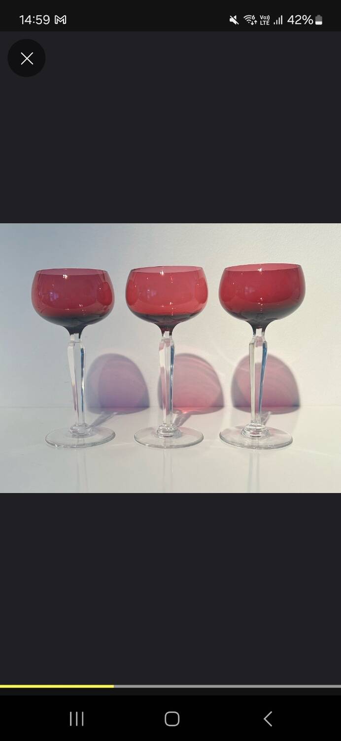 Six crystal wine glasses Val Saint Lambert model Saumur.