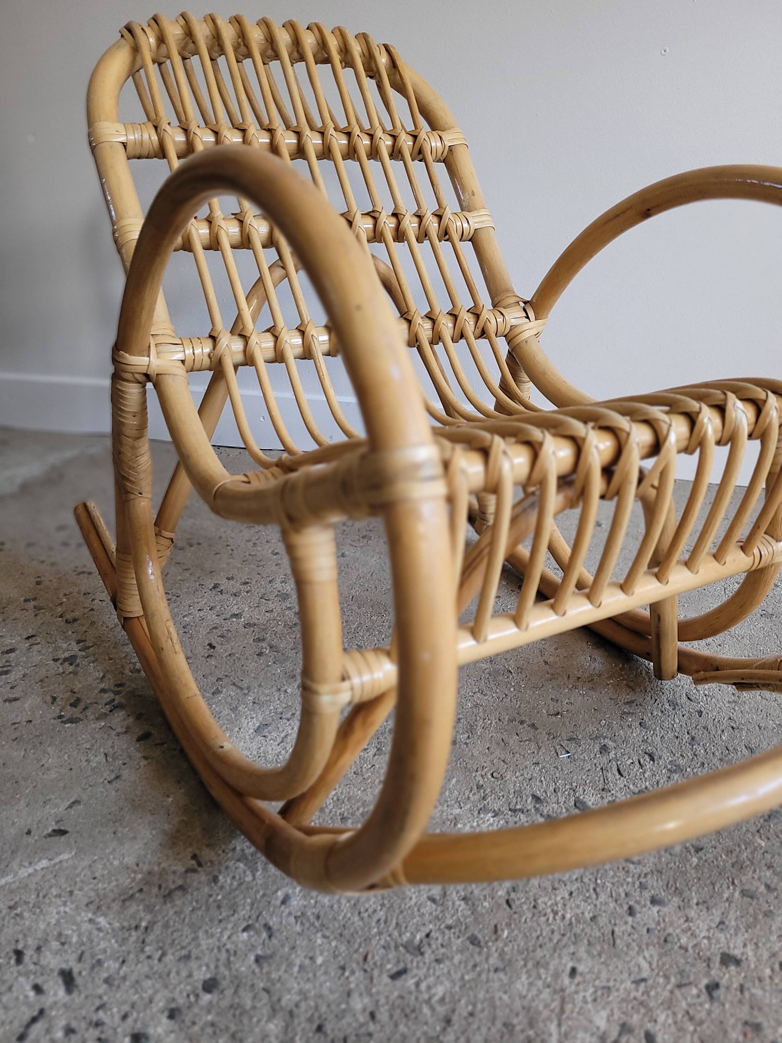 Vintage rattan rocking chair for children