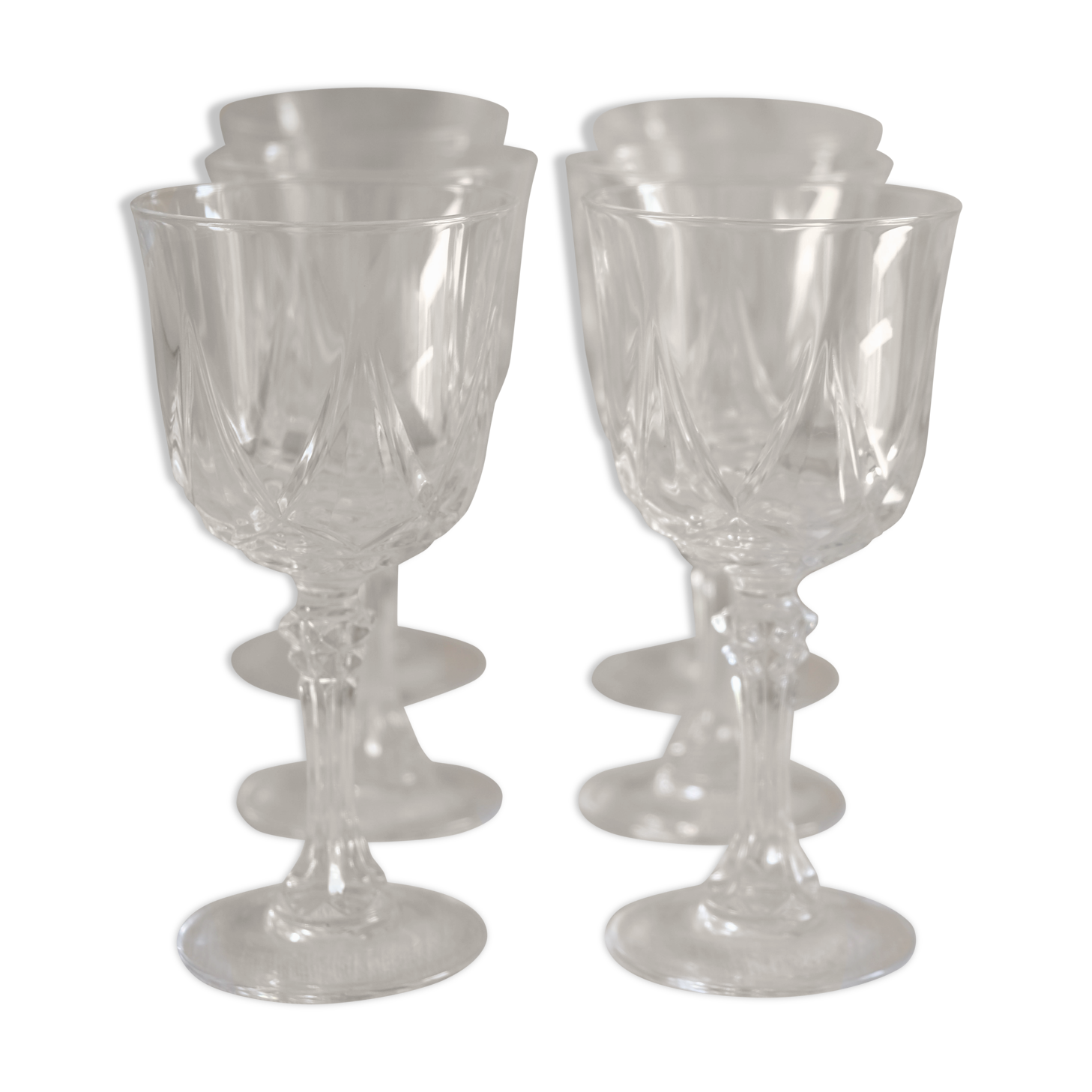 Set of 6 mid-century French crystal wine glasses