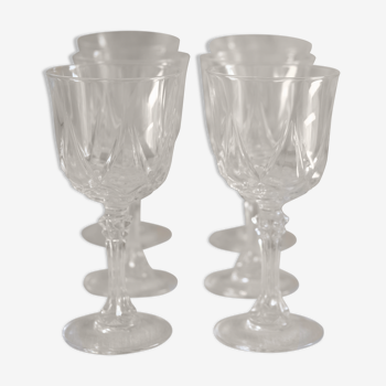 Set of 6 mid-century French crystal wine glasses