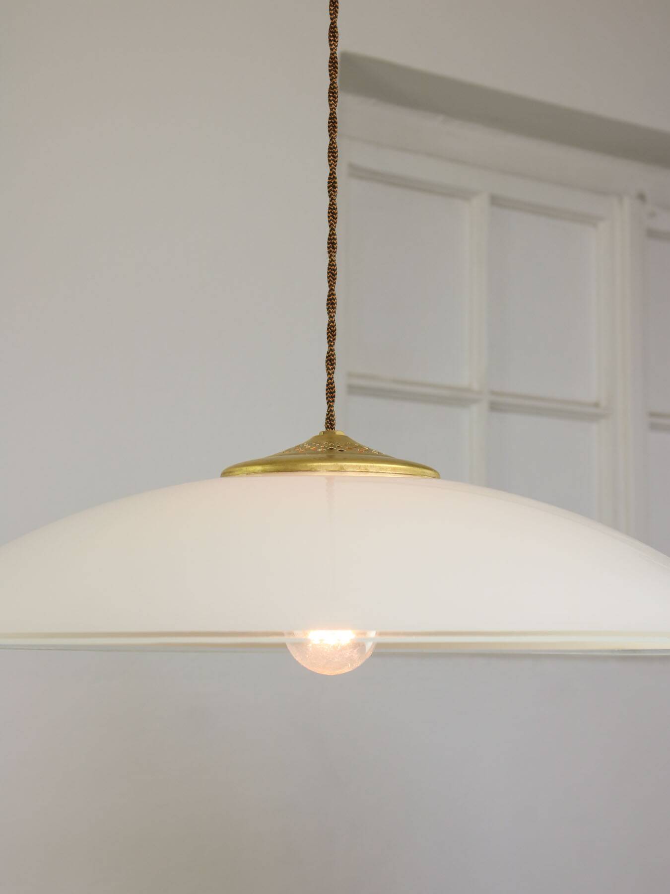 Mid-Century Italian Saucer Glass and Brass Pendant Lamp