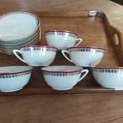6 Pillivuyt pink and gold porcelain coffee cups