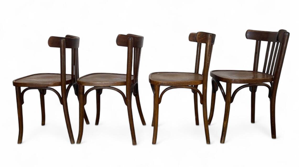 Set of 4 antique Thonet curved wood bistro chairs