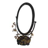 Table mirror, tilting psyche in patinated bronze decorated with leaves and fruits