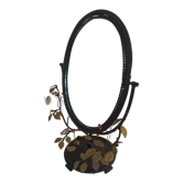 Table mirror, tilting psyche in patinated bronze decorated with leaves and fruits