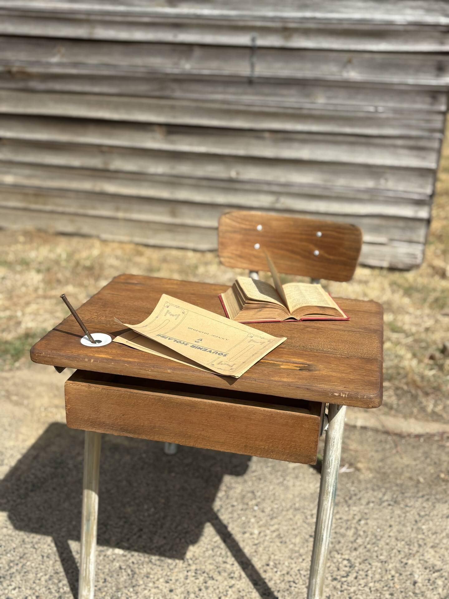 Renovated antique desk with inkwell