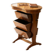 RARE Vintage 1960 Haricot Table — Marquetry & Rotating Storage