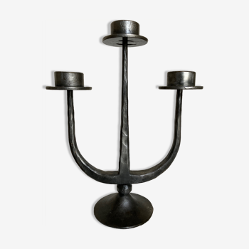 Chandelier bougeoir xl en fer battu 1970