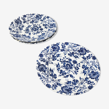 Lot de 3 assiettes plates - décor floral bleu