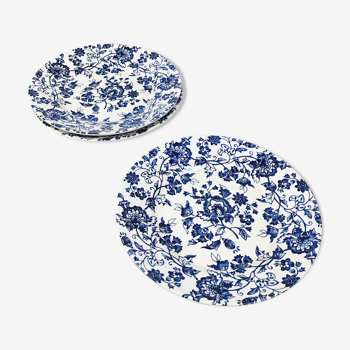 Set of 3 flat plates - blue floral decoration