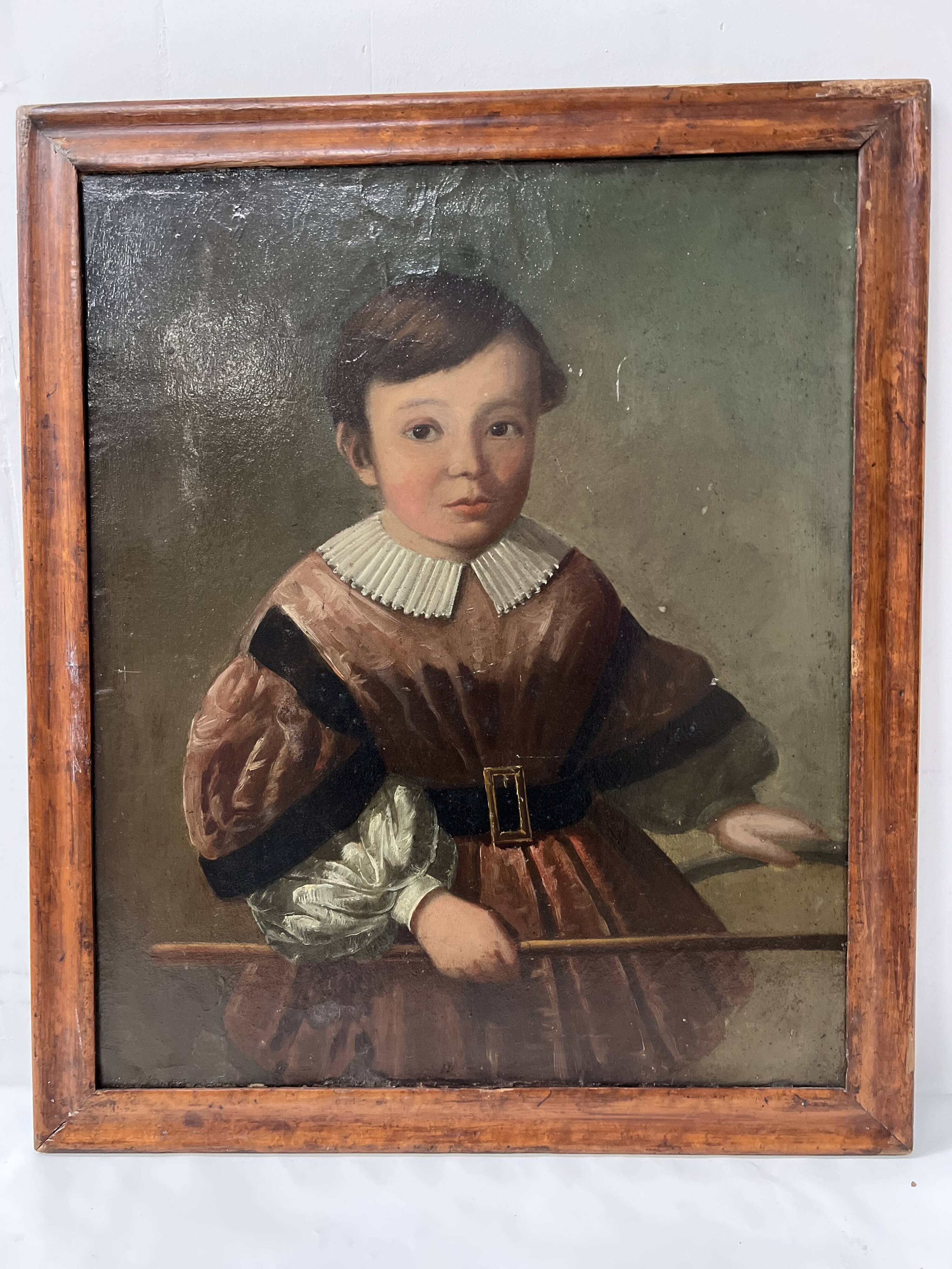 Oil on canvas depicting a young child, 19th century