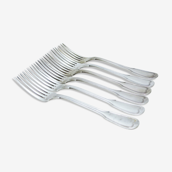 Set of six forks in silver metal mesh model