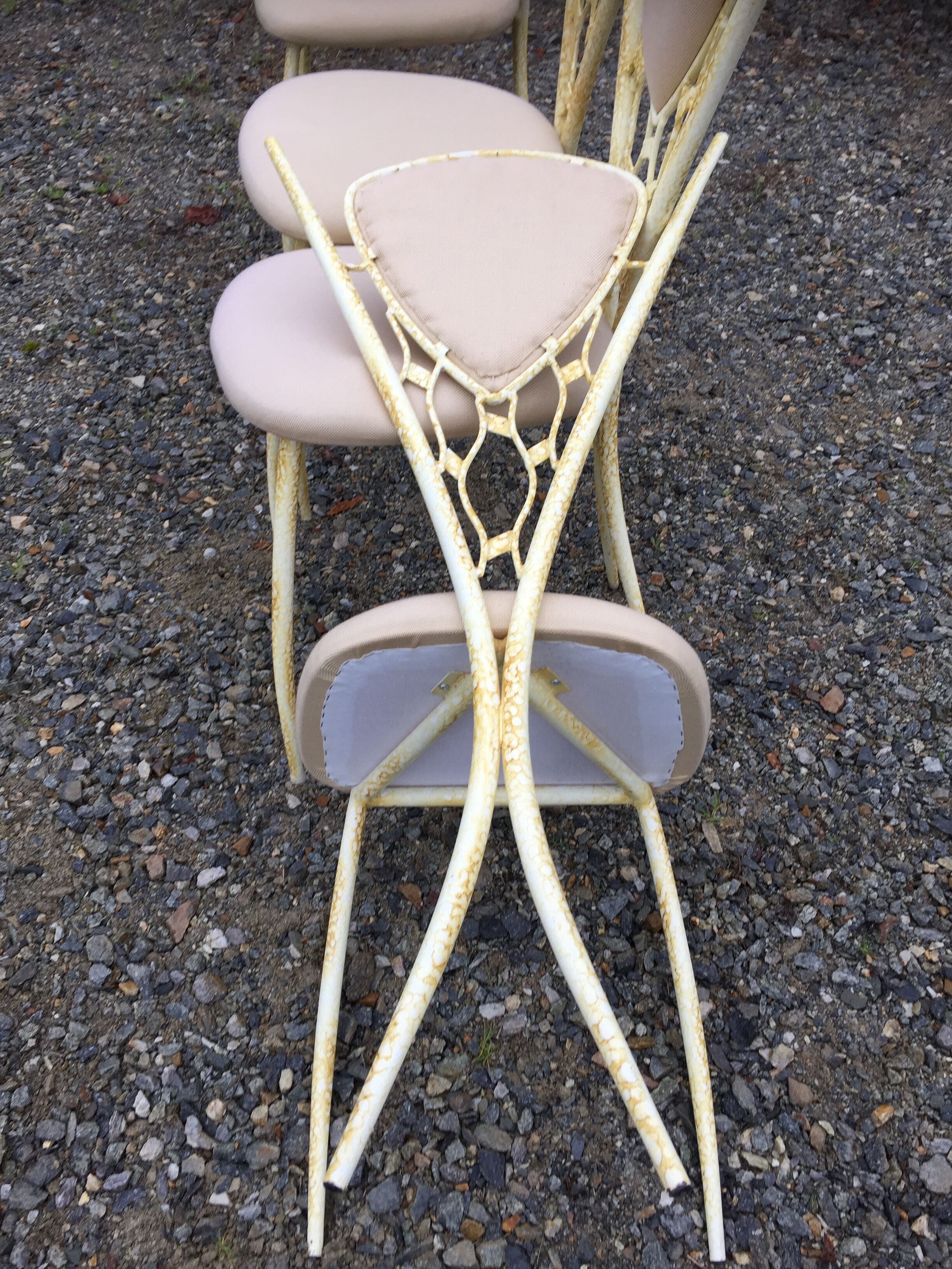 4 vintage chairs in tubular metal lacquered white yellow.