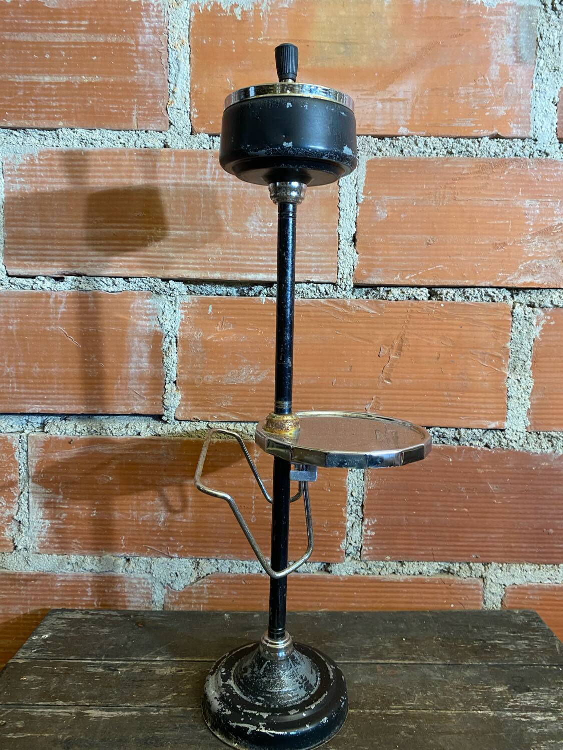 Ashtray on Stand + Tray + Metal Magazine Rack in Black + Vintage Chrome