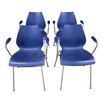 Ensemble de 4 fauteuil Maui bleu par Magistretti pour Kartell Italie