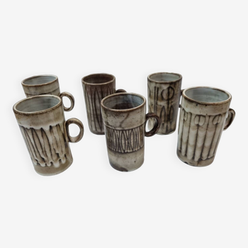 6 Atelier Dieulefit mugs by Jacques Pouchain, 1950